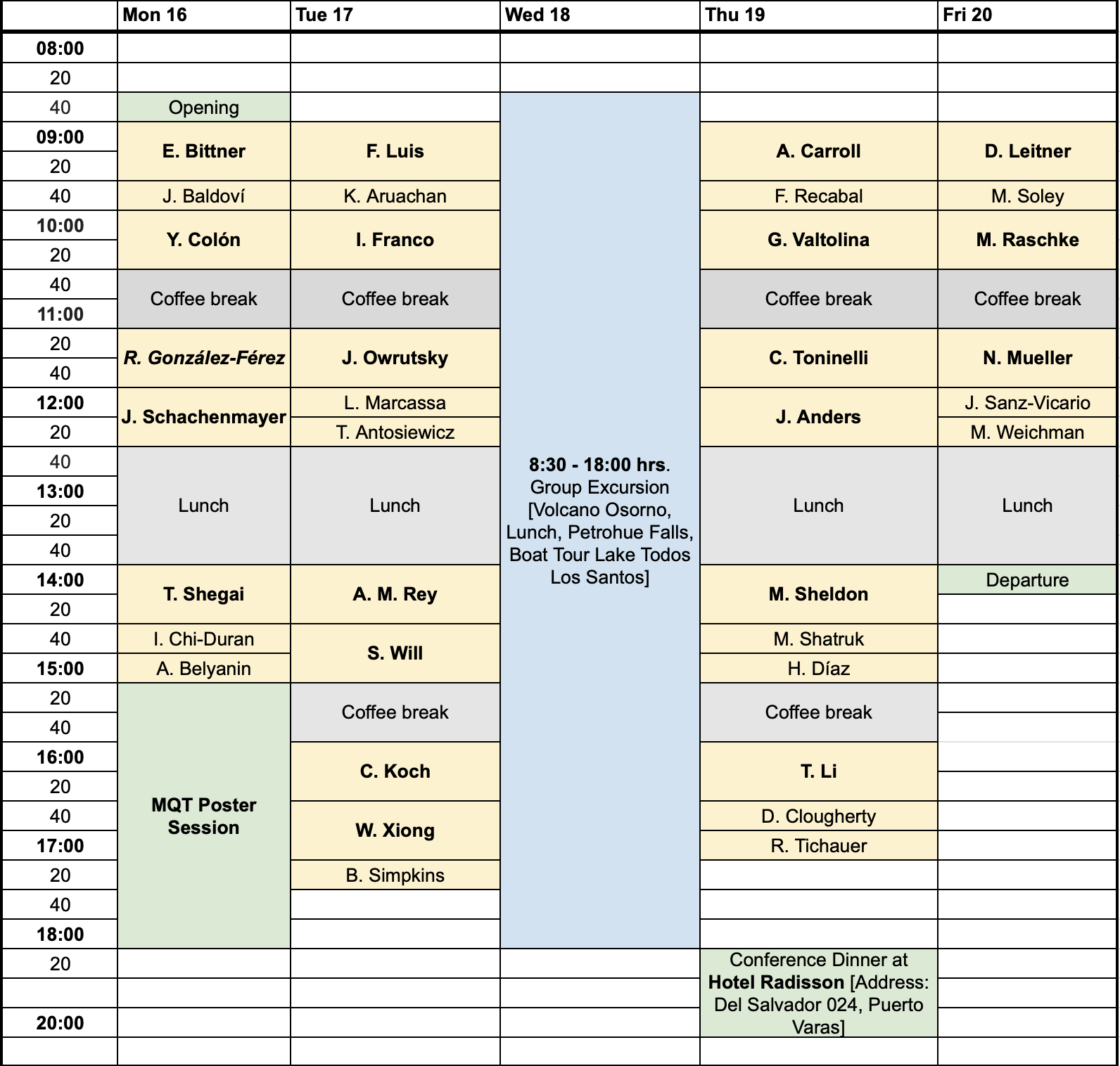 week schedule